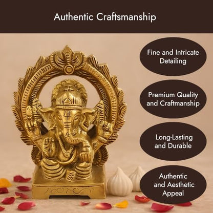 Servdharm Lord Ganesh Idol 3.4" I Brass Statue for Home Decor, Temple, Daily Worship and Gifting I Ganesh Ji Murti for Pooja Rituals Pital Ganpati 3.4 Inches Gold