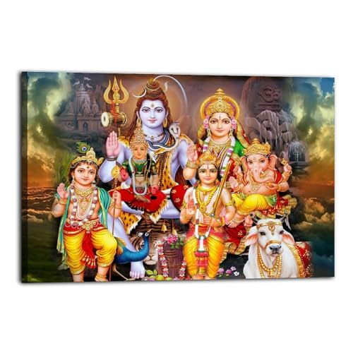 QYOPREOO Shiva Parvati Ganesha Indian Hindu God Statue Poster Canvas Print Wall Art Painting Modern Living Room Kitchen Poster Bedroom Room Aesthetics Decor 24x36inch(60x90cm) Frame-style - color: Frame-style, size: 24x36inch(60x90cm)