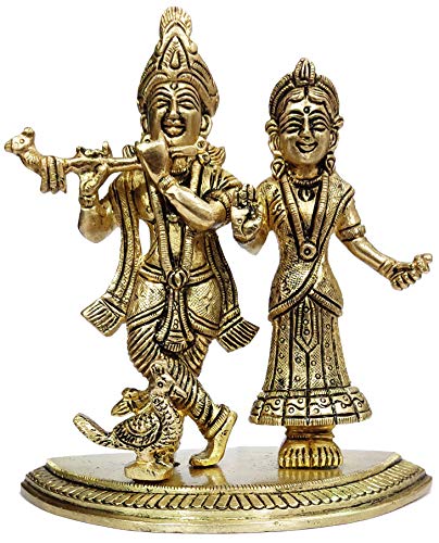 Purpledip Brass Statue Radha Krishna in Raas Leela, Pure Divine Dance of Love (12100)