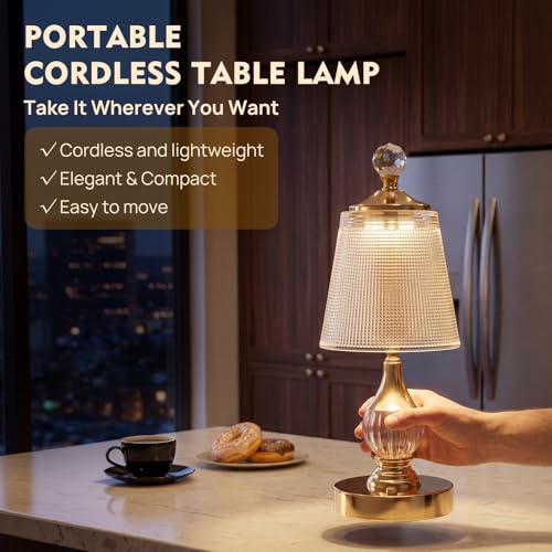 Gold Crystal Battery Operated Rechargeable Lamp Cordless, Dotted - color: Gold-Dotted