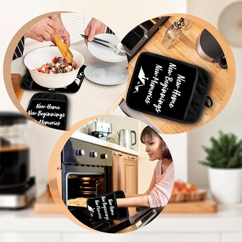 New Home Gifts Pot Holders with Pockets, Housewarming Gifts for Women Men, New Home Beginnings Memories Oven Pot Holders Heat Resistant Oven Mitts Hot Pads for Kitchen Baking Cooking - color: Black Sweet Home-b