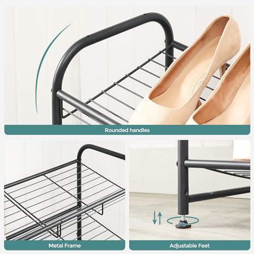 SONGMICS 2-Tier Stackable Metal Shoe Rack, Holds Up to 8 Pairs of Shoes - color: Black, size: 2 Tiers (27"W)