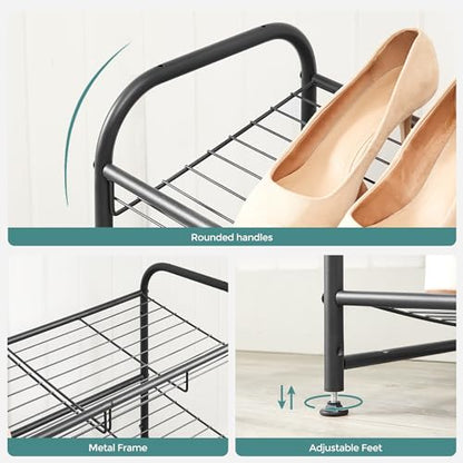 SONGMICS 2-Tier Stackable Metal Shoe Rack, Holds Up to 8 Pairs of Shoes - color: Black, size: 2 Tiers (27"W)