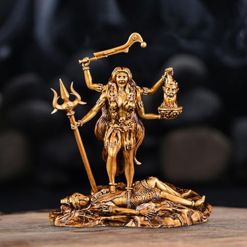 Artarium Kali MATA Statue 4 Inch Antique Gold Finish, Kali Maa Idol, Hindu Goddess Murti for Car Dashboard, Home Temple, Pooja Mandir, Office Desk, Meditation Altar & Spiritual Gift - color: Kali Mata Antique