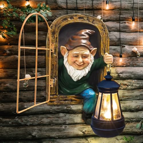 10'' Garden Gnome Statue with Solar Lights :Outdoor Tree Decor - color: Brown