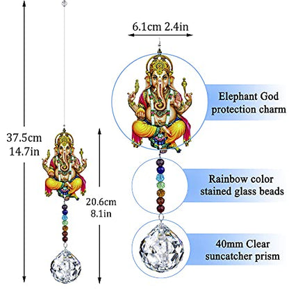 YU FENG 8 Inch Ganesha Prism Suncatcher, Crystal Window Hanging Decor