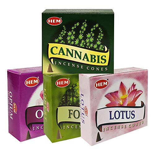 Hem Incense Cones Variety Pack #2 and Cone Incense Burner Bundle with 4 Most Liked Fragrances - color: Popular4b