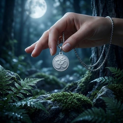 1" Stainless Steel Necklace Charms | Third Eye Vision | Peace Symbol | Finding Your Self | Yin & Yang | Moon Cat | Turtle Power | Flower of Life | | OM | Mystical Spiritual Protection, for Men & Women - style: OM Classic Silver
