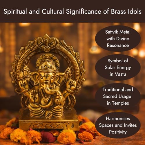 Servdharm Lord Ganesh Idol 3.4" I Brass Statue for Home Decor, Temple, Daily Worship and Gifting I Ganesh Ji Murti for Pooja Rituals Pital Ganpati 3.4 Inches Gold