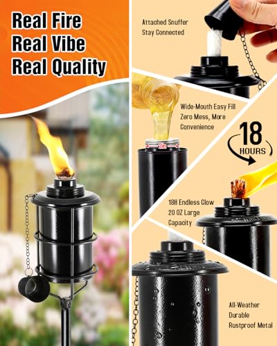 4 Pcs 59In High 16oz Metal Citronella Torches for Outside Garden Decor