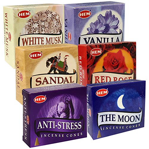 Hem Incense Cones Variety Pack #6 and Cone Incense Burner Bundle with 6 Most Admired Fragrances - color: Popular 6d