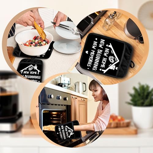 Housewarming Gifts Pot Holders with Pockets, New Homeowner Gifts, New Home Beginnings Memories Oven Pot Holders Heat Resistant Oven Mitts Hot Pads for Kitchen Baking Cooking - color: Black Sweet Home-c
