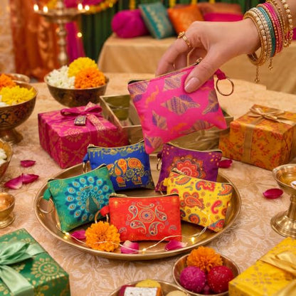 18 Pcs Indian Return Gift for Pooja Classic Indian Motifs Purse - style: Classic