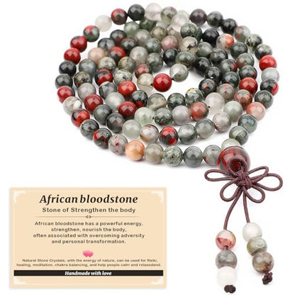 AD Beads 6mm 8mm 108 Prayer Mala Jasper Elastic Bracelet - Handmade Yoga Meditation Healing Power Energy Gifts for Unisex Adult. - color: African bloodstone(Strengthen the body)