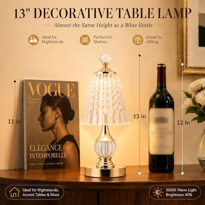 Gold Crystal Battery Operated Rechargeable Lamp Cordless, Diamond - color: Gold-Diamond