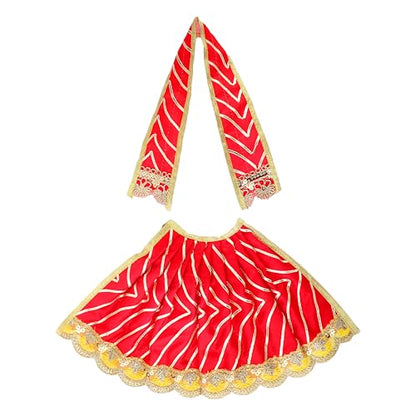 Set of 2 Durga Devi Dress poshak Puja Cloth lehanga Chunari-Red,Yellow(5") - size: 5 Inches