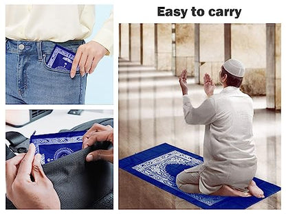 1 Piece Prayer Mat, Musilm Prayer Mat, Polyester Prayer Rug, Portable Travel Prayer Mat, Travel Prayer Rug with Compass, for Muslim Prayer, Ramadan(Blue, 60CMx100CM)