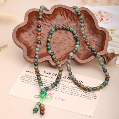 AD Beads 6mm 8mm 108 Prayer Mala Jasper Elastic Bracelet - Handmade Yoga Meditation Healing Power Energy Gifts for Unisex Adult. - color: India Agate(Peaceful)