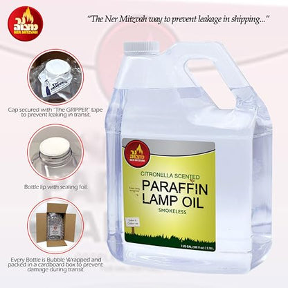 Ner Mitzvah Citronella Scented Lamp Oil, 1 Gallon - Smokeless and Odorless Insect and Mosquito Repellent Paraffin Lamp Oil for Indoor and Outdoor Lanterns, Torches, Oil Candle - size: 1 Gallon
