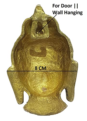 athizay Buddha Face Brass Hanging Sculpture Door or Wall Hanging Metal Idol 13 x 8 cm for Home Decoration Gold