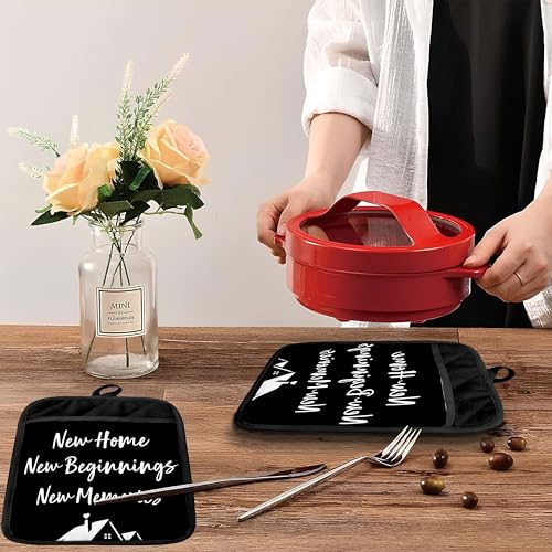 New Home Gifts Pot Holders with Pockets, Housewarming Gifts for Women Men, New Home Beginnings Memories Oven Pot Holders Heat Resistant Oven Mitts Hot Pads for Kitchen Baking Cooking - color: Black Sweet Home-b