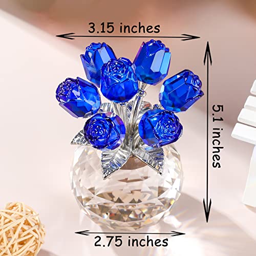 Movdyka Blue Crystal Rose Glass Flowers with Vase Figurine Home Decor - color: Blue-crystal Rose