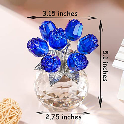 Movdyka Blue Crystal Rose Glass Flowers with Vase Figurine Home Decor - color: Blue-crystal Rose