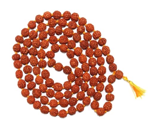 ASHIRWAD Original Nepali Certified Rudraksha Mala Natural Himalayan Genuine Rosary Tibetan Garland Necklace Bracelat for Wearing and Japa Mala 5 Mukhi Mala, 108 Beads Mala | AE000146-00 - style: 8.0 mm w/o Cert