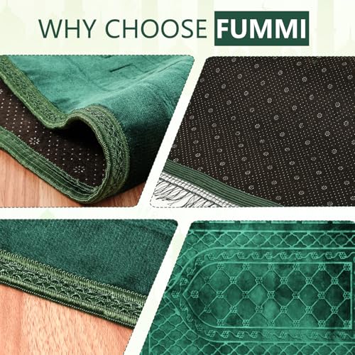 FUMMI Soft Padded Muslim Prayer Rug with Tasbih Beads, Thick Non-Slip Islamic Prayer Mat, Luxurious Janamaz for Men & Women (Green) - color: Green(with Counter)