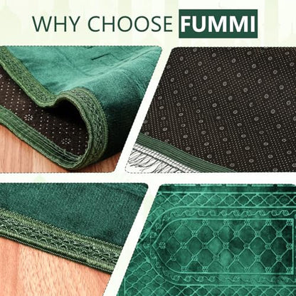 FUMMI Soft Padded Muslim Prayer Rug with Tasbih Beads, Thick Non-Slip Islamic Prayer Mat, Luxurious Janamaz for Men & Women (Green) - color: Green(with Counter)