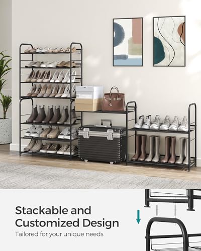 SONGMICS 4-Tier Stackable Metal Shoe Rack, Holds Up to 16 Pairs of Shoes - color: Black, size: 4 Tiers (27"W)