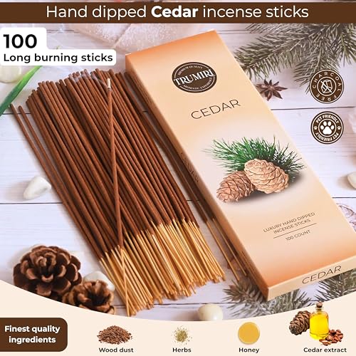 Cedar Incense Sticks - Pack of 100 Insence-Sticks Inciensos Aromaticos - Made with Natural Cedarwood Oil - Scented Insense Non Toxic Inscent Incence - color: Cedar