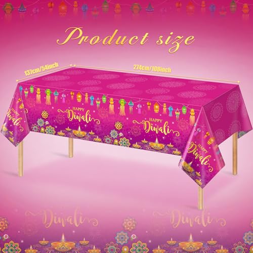 1 Pack Happy Diwali Disposable Tablecloth, Festival of Lights Plastic Table Cover for Rectangle Tables, Diwali Table Cloth for Indian Diwali Light Celebration Party Supplies Decorations, 54×108 Inch - size: 108" x 54" (Rectangular)