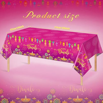 1 Pack Happy Diwali Disposable Tablecloth, Festival of Lights Plastic Table Cover for Rectangle Tables, Diwali Table Cloth for Indian Diwali Light Celebration Party Supplies Decorations, 54×108 Inch - size: 108" x 54" (Rectangular)