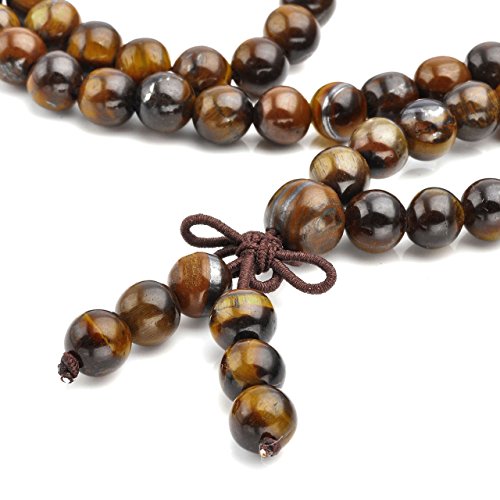 Jovivi Tibetan 6mm 8mm 108 Natural Tiger Eye Gemstone Beads Prayer Mala Bracelet Necklace - color: 6mm Beads