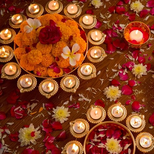DIYANA IMPEX Urli Bowl for Diwali Decoration for Floating flowers and Perfect for Home Décor, Christmas, Pooja, Festive with Tea light Candles (Diya)