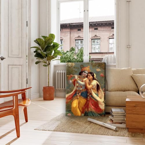 Mart Hindu God Radha Krishna Wall Hanging Painting Lord Krishna Poster Canvas Modern Art Print Wall Art Picture Indoor Bedroom Bathroom Living Room Garage Cafe Aesthetics Decor (Framed,08x12 inch) - size: 08x12 inch