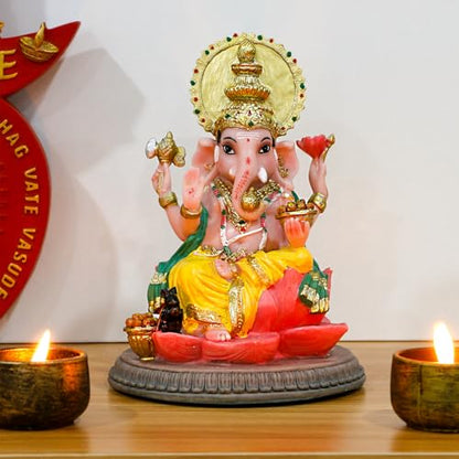 alikiki Hindu God Ganesha Idol Statue - 6.8" Hindu Murti Lord Ganesh Ganpati for Home Office Altar Mandir Temple Pooja Item Meditation Yoga Room Spiritual Decor Diwali Puja Gifts