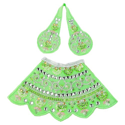 Set of 2 Durga Devi Dress poshak Puja Cloth lehanga Chunari-Green,Yellow-3" - color: Green and Yellow