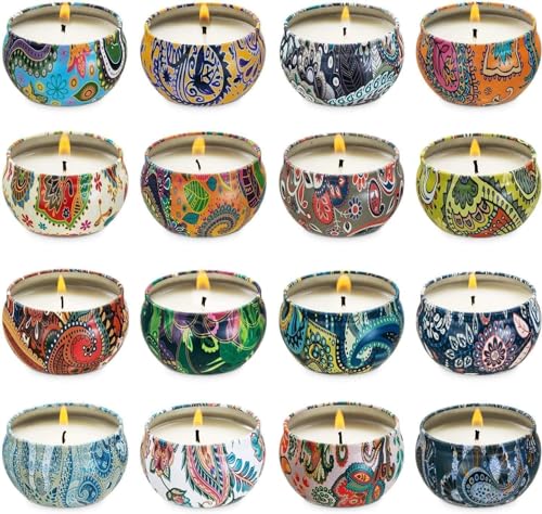 YOROXRG Set 16 Pack Scented Candles Gifts Soy Wax Travel Tin Jar Candles for Home 2.5 OZ Scented Candles for Mom for Christmas, Birthday, Thanksgiving, Mother's Day… - color: 16 Brown