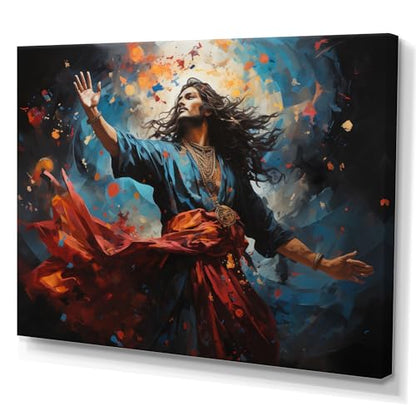 DesignQ Hinduism Wall Art, Of Shiva Hinduisim Dance wall art, Hinduism Large Wall art decor, Teal Traditional Canvas wall art, 40x30 inches - size: 40x30