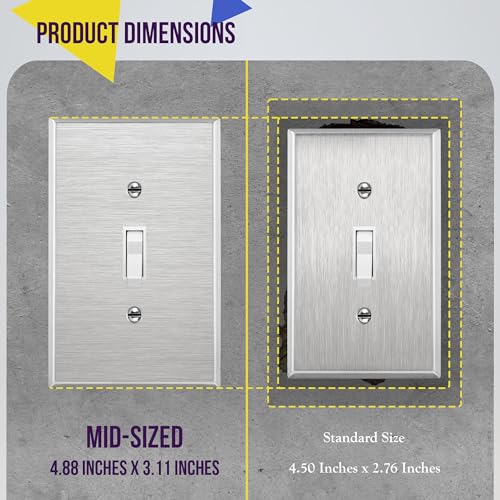 ENERLITES Toggle Light Switch Metal Wall Plate, Mid Size 1-Gang, Silver - color: Stainless Steel, size: Midsize