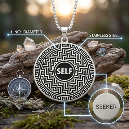 1" Stainless Steel Necklace Charms | Third Eye Vision | Peace Symbol | Finding Your Self | Yin & Yang | Moon Cat | Turtle Power | Flower of Life | | OM | Mystical Spiritual Protection, for Men & Women - style: Finding Your Self Silver