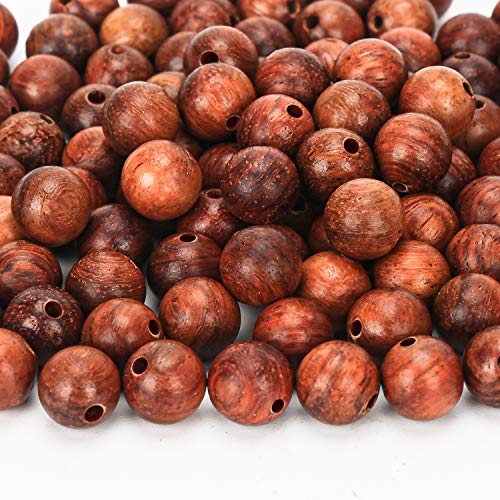 200pcs 10mm Natural Sandalwood Round Beads Gorgeous Craft Handmade Polished Spacer Mala Pray Beads with Elastic Cord for Bracelets DIY Rosary Tasbih Jewelry Making - color: Burmese Pearwood (200 pcs), size: 10mm Diameter