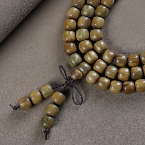 Green Sandalwood Mala Bracelet for Men 108 Beads for Meditation Mala Beads Necklace - style: 9x8mm Cylindrical Beads-32 Inches