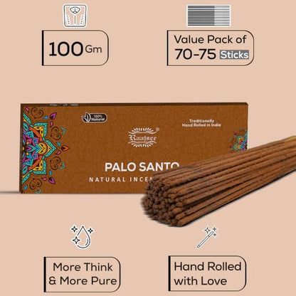 Pure Palo Santo Incense Sticks, 100%-Natural Charcoal Free Organic Non Toxic Clean Burning Handmade Insence Sticks 100 gm Pack, Meditation Gifts – Spritual Cleansing - color: Palo Santo