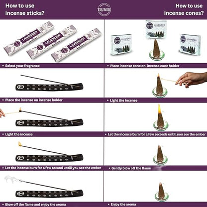 Lavender Incense Sticks & Incense Cones Combo Pack - 60 Insence-Sticks + 30 Insence Cones - Inscense - Incense Cones Scented - Insents - color: Lavender
