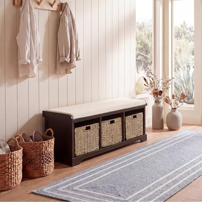 SAFAVIEH Furniture - Lonan Storage Bench - Dark Chocolate - Solid Wood - Farmhouse Lift-Top Design - Ideal for Entryway, Living Room, Hallway, 18" Seat Height (AMH5733F) - color: Dark Chocolate
