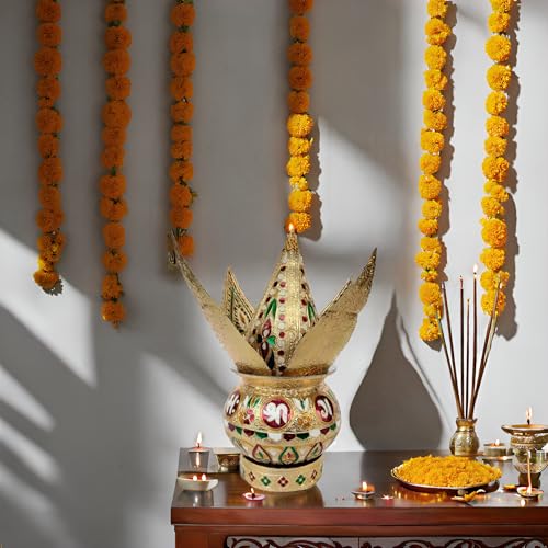 Rastogi Handicrafts Mangal Kalash Set Meenakari Work for Puja Kalash in Temple Home Decor Decorative Lota Narial Patta