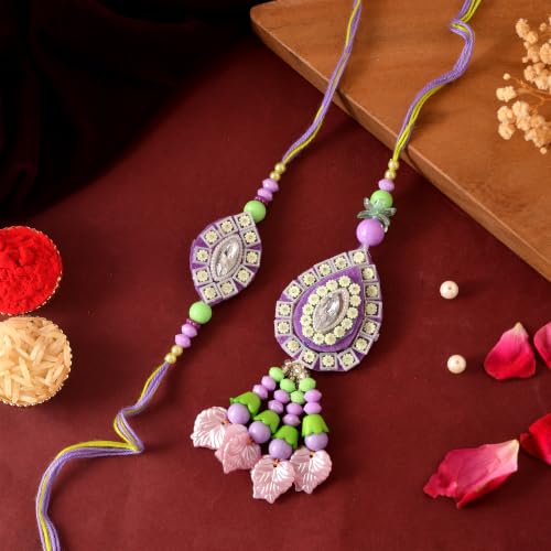 Premium Designer Bhaiya Bhabhi Rakhi Set with Lumba, Greeting Card, Roli Chawal & Fridge Magnet - color: Design-6